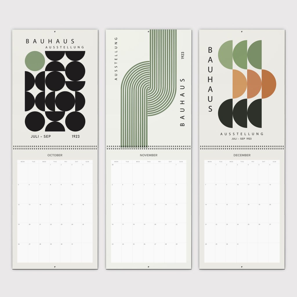 Spirit of Bauhaus Klappkalender 2026 - Wandkalender mit Platz für Termine in pastell grün und beige